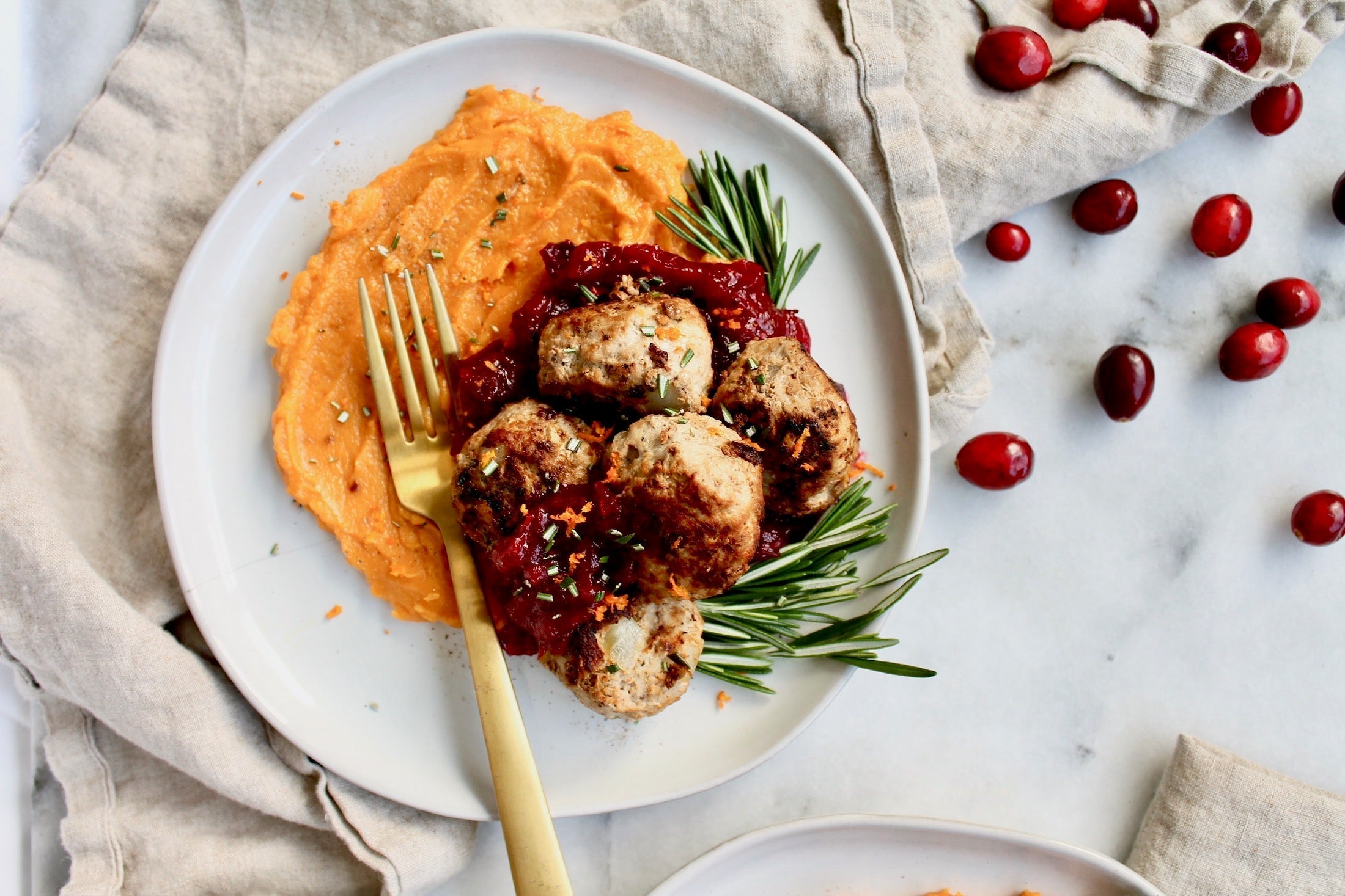 Cranberry Orange Turkey Meatballs with Rosemary Gravy